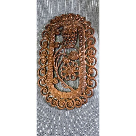Vintage 1970s Faux Wicker Wall Hanging - Picture 2 of 9